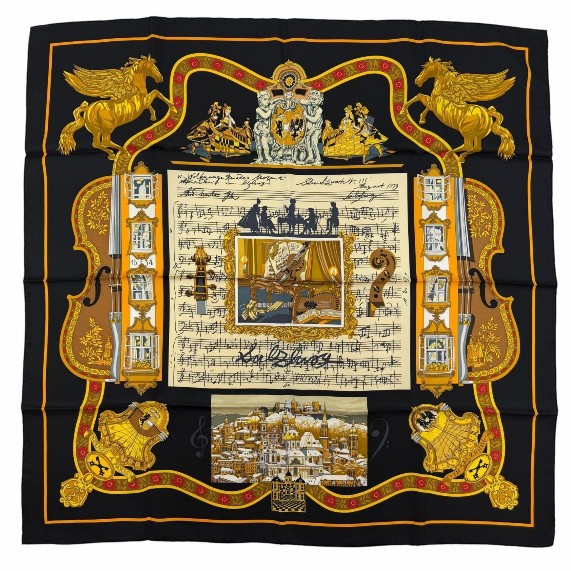 Hermes Authentic Black Silk Scarf